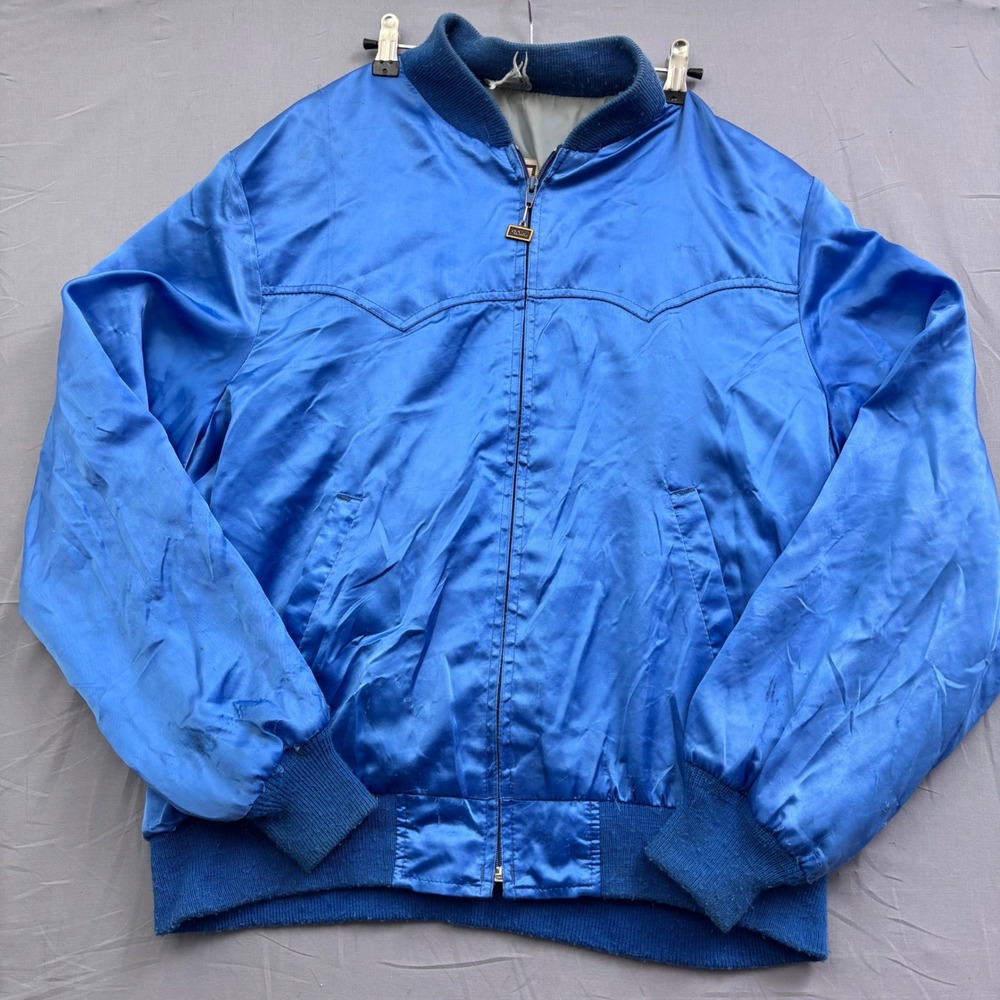 Vintage Walls Blue Satin Bomber Jacket Western Yoke Mens Retro‎ Streetwear